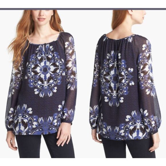 Tory Burch Lisa floral medallion  print 100% silk blouse 2 - Picture 1 of 8